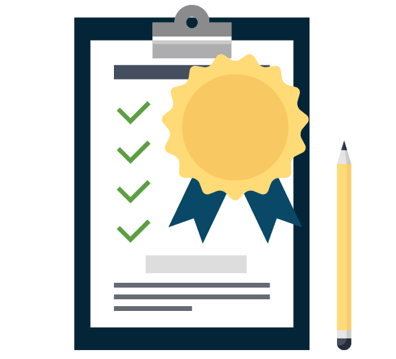 Icon of an audit with certificate and pencil